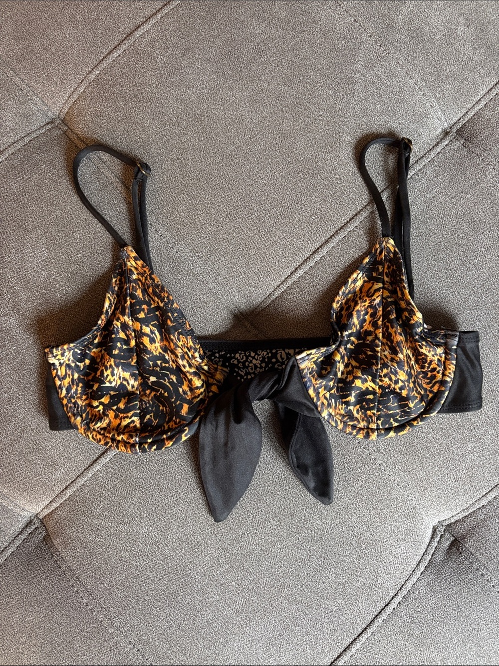 One Teaspoon Underwire Bikini Top with Black & Gold Leopard Print